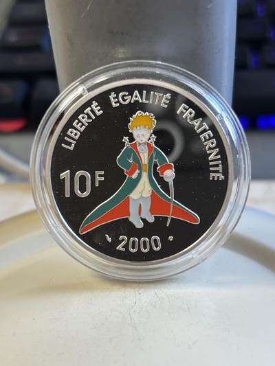 第193期拍卖 - 法国2000年圣埃克苏佩里名著童话小王子彩银币，925银，22.2克，发行10000枚，有氧化