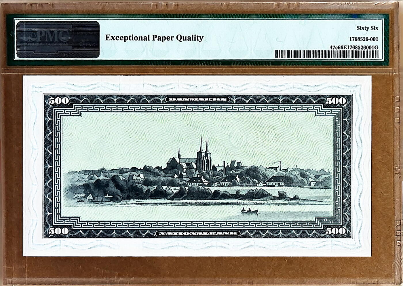 【Blue Auction】✨世界纸币精拍800期盛典——白金之夜🔥🔥🔥 D-【仅1张更高分 无47】丹麦 1967年500克朗最高值 PMG66EPQ高分少见 背面罗斯基勒风光非常唯美 值得收藏