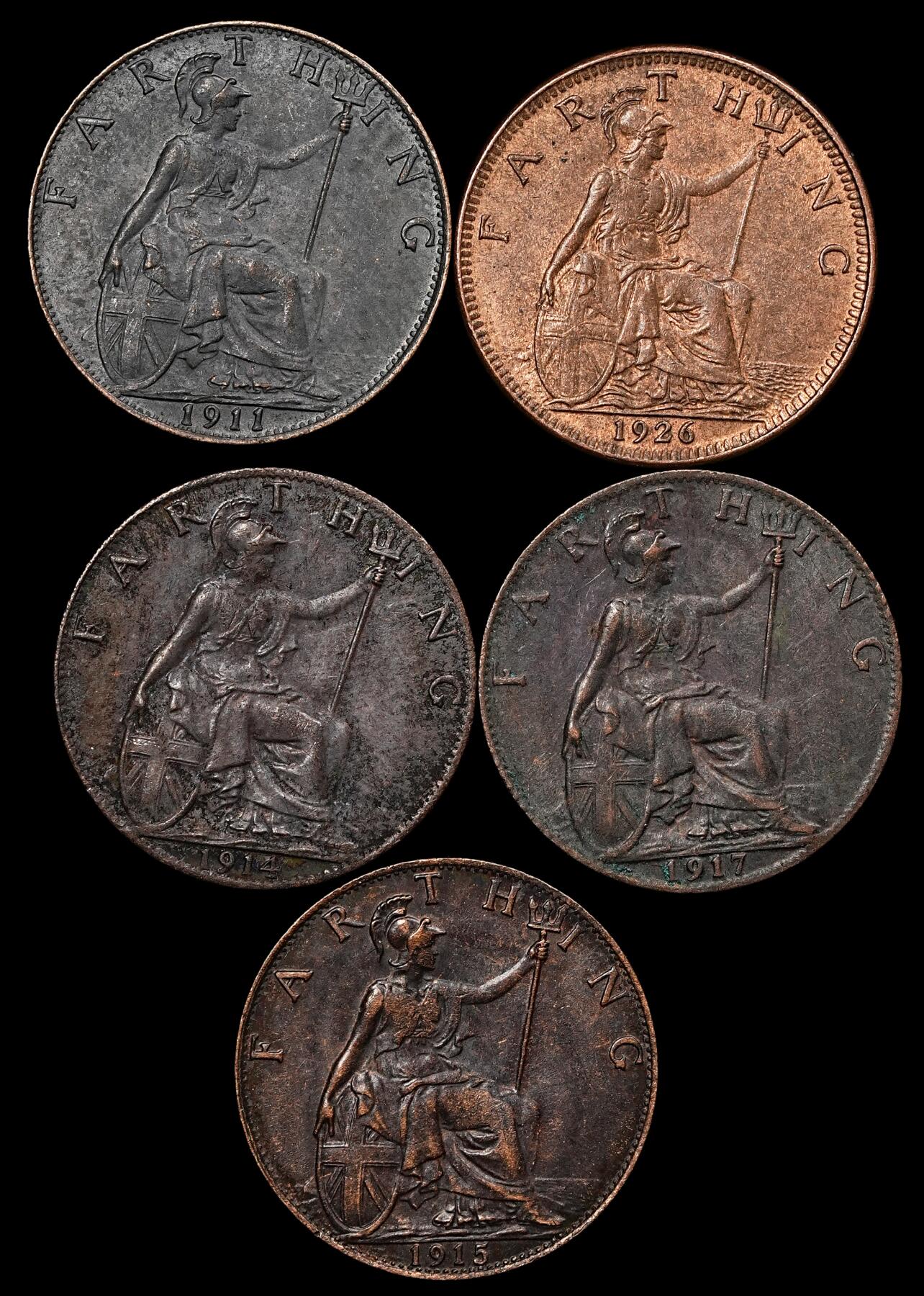 修遠堂世界钱币第107期 英国1法新铜币一组，AU-UNC