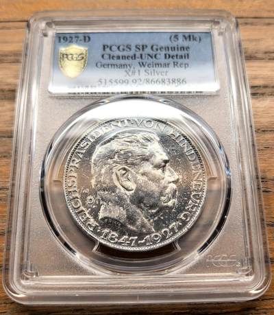凡希社世界钱币微拍第三百二十一期 - 1927德国兴登堡5马克币章PCGS-UNCD