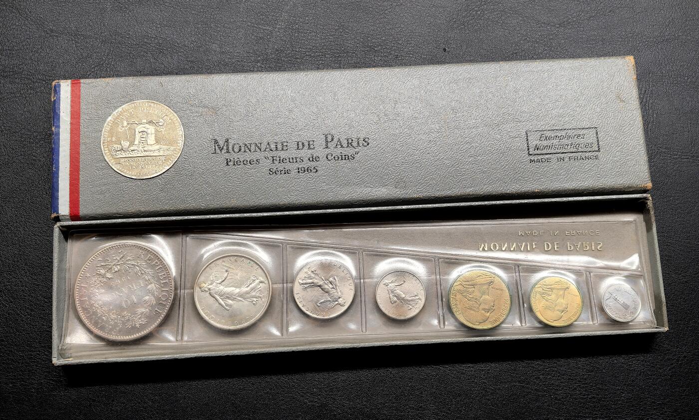 凡希社世界钱币微拍第三百二十一期 1965法国FDC七枚套装全品含4枚银币