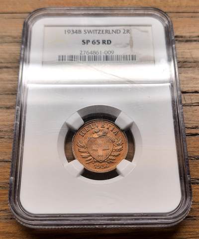 凡希社世界钱币微拍第三百二十一期 - 1934B瑞士联邦2R铜币NGC-SP65
