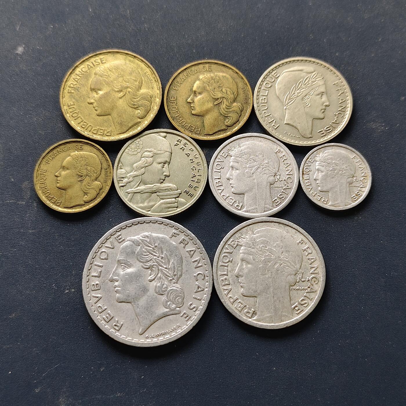 【全场包邮】纯粹捡漏拍512场 法国1941-1957年9枚套币