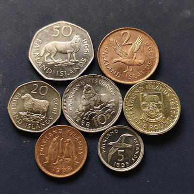 【全场包邮】纯粹捡漏拍512场 - 福克兰群岛1987-1998年7枚套币