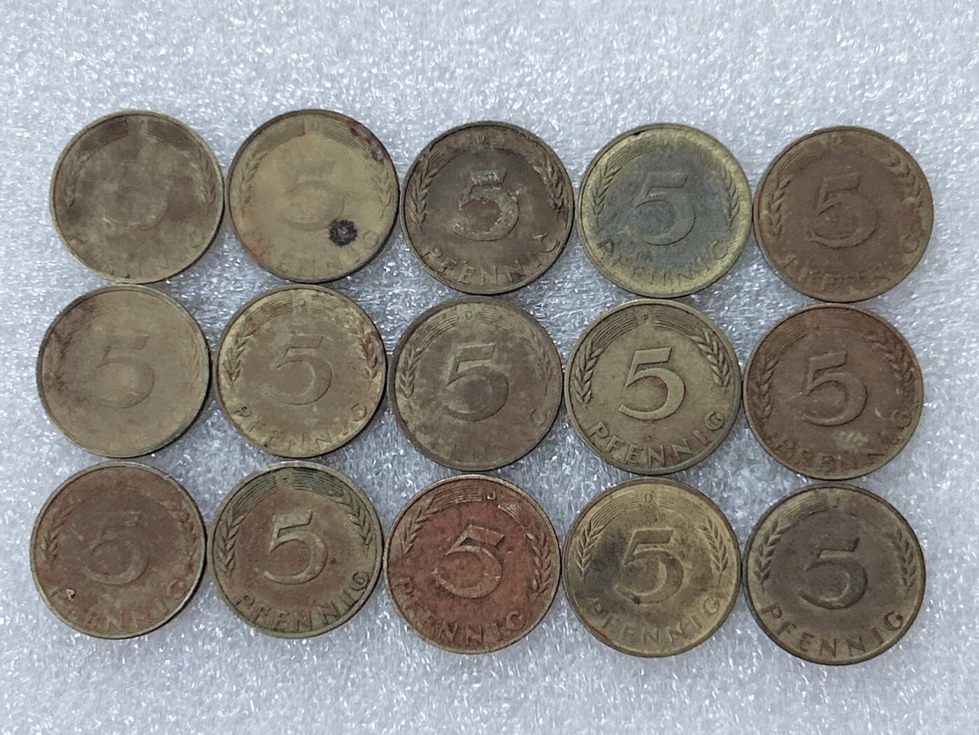 第一海外回流一元起拍收藏 散集专场  第302期 德国5芬尼硬币 15枚