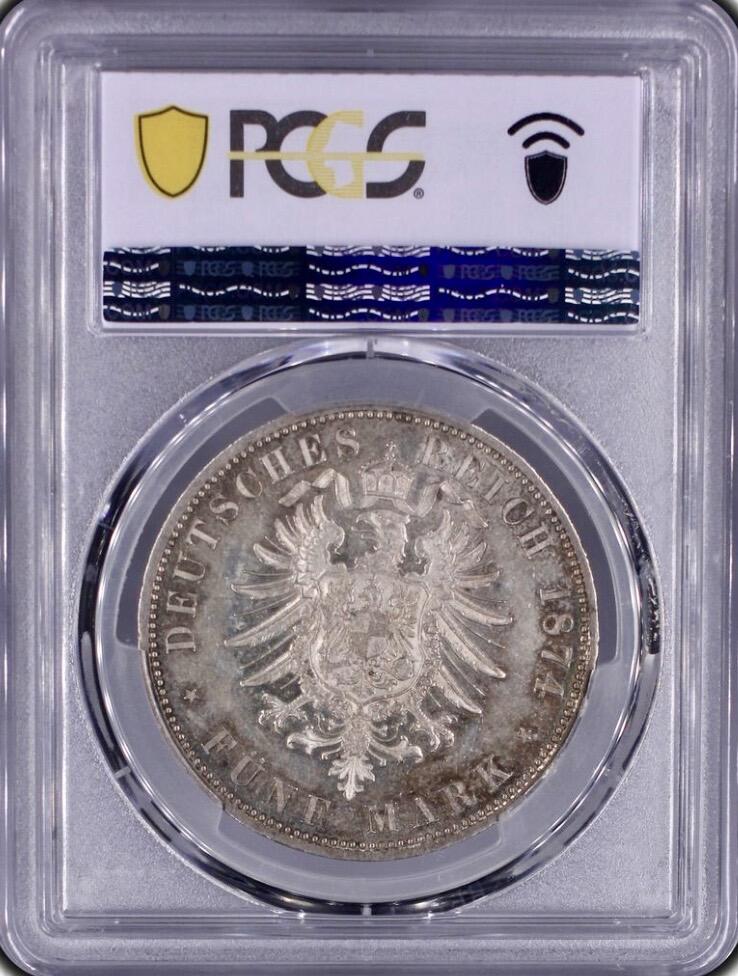 PCGS- MS62 1874-A 德国普鲁士5马克银币