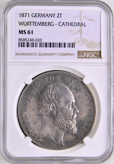 PCGS-MS61 1871 德国符腾堡乌尔姆教堂2泰勒银币 - PCGS-MS61 1871 德国符腾堡乌尔姆教堂2泰勒银币