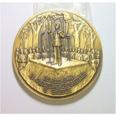 【艺术】法国艺术大章 1946年戴高乐将军贝叶演讲 高浮雕精制超大铜章 72MM 165克 - 【艺术】法国艺术大章 1946年戴高乐将军贝叶演讲 高浮雕精制超大铜章 72MM 165克