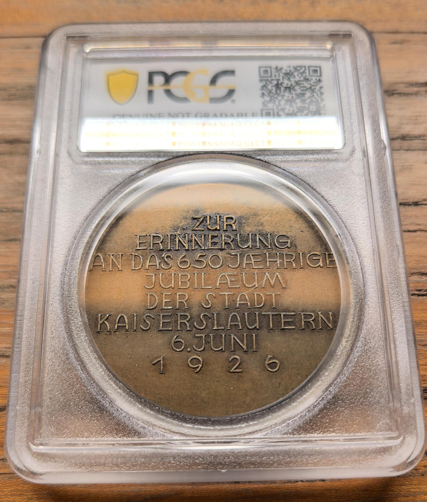 凡希社世界钱币微拍第三百二十一期 1926魏玛德国凯撒斯劳滕建城650周年纪念铜章PCGS-UNCD