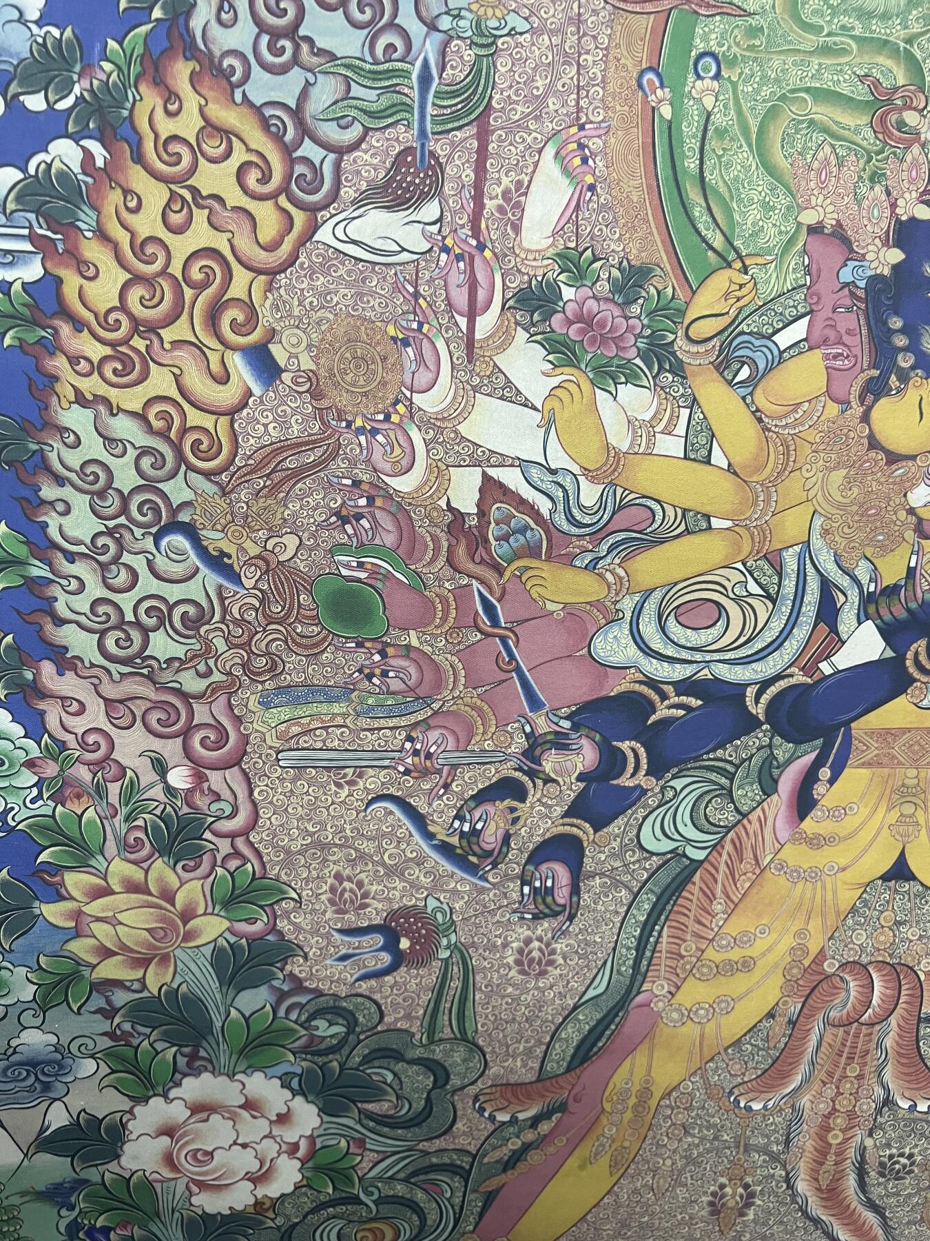 零元拍：唐卡装饰艺术复制画 （非原画）做旧工艺 名稱：石輪金剛 尺寸90✖️60