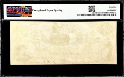 【Blue Auction】✨世界纸币精拍800期盛典——白金之夜🔥🔥🔥  U-【唯一冠军分 24小号实钞 PMG错标号码 该品种非常非常罕见】美国 缅因州 1861年2美金 PMG66EPQ 女纺织工&小女孩 飞鹰点缀 设计精美 值此一张 如此高分 不容错过的品种