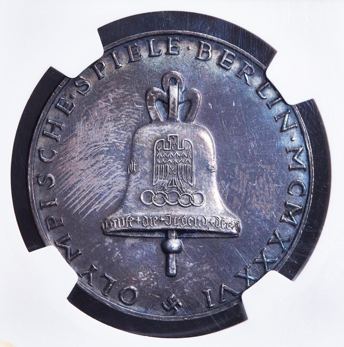 【俄甄集藏】2026年(049)03-18星期三 晚 19:30 全场包邮 德国第三帝国1936年纪念柏林奥运会胜利女神与奥运钟银章，NGC MS63，酱彩老包浆，名誉品种，味道一流