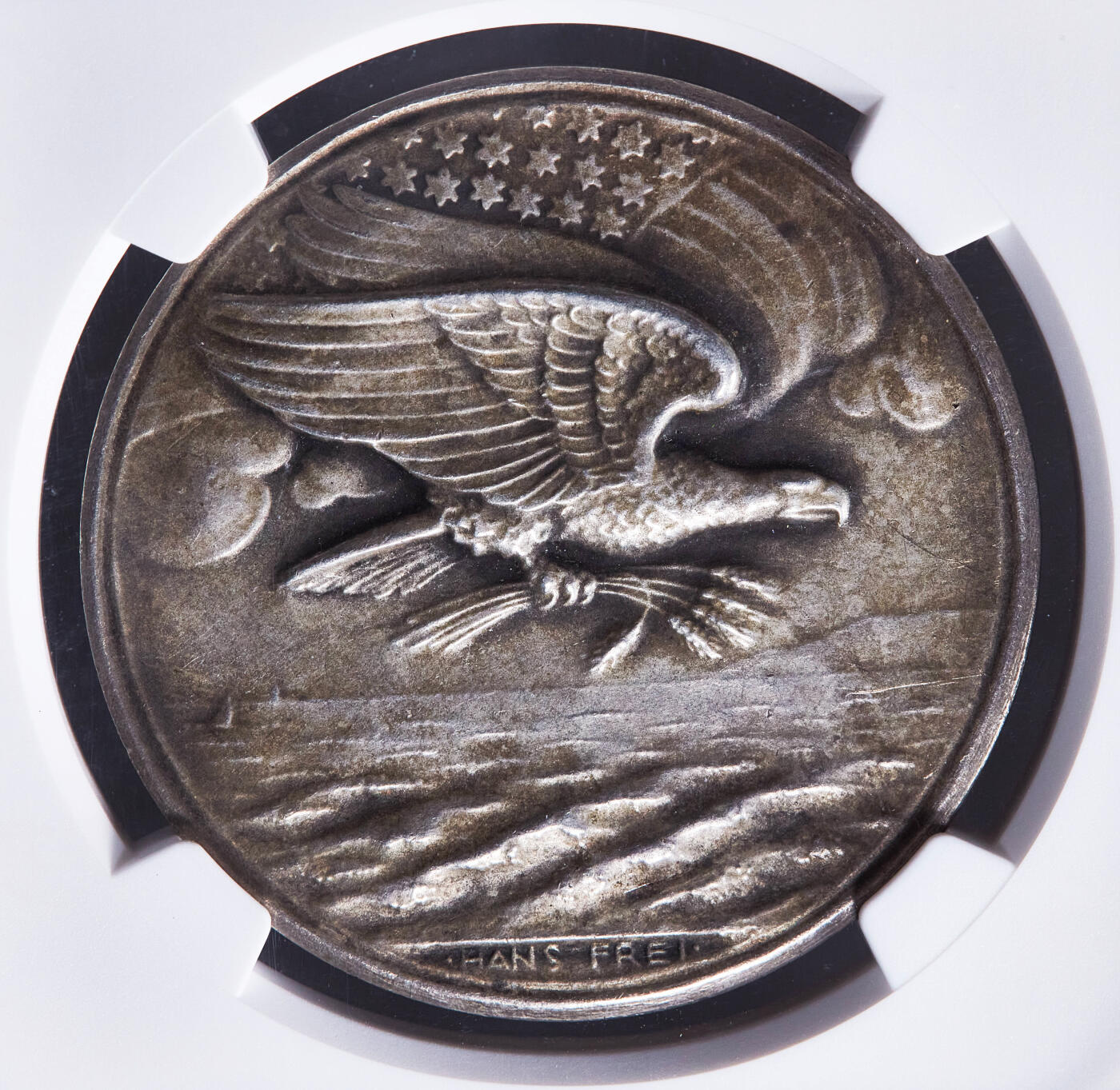 【俄甄集藏】2026年(049)03-18星期三 晚 19:30 全场包邮 瑞士1918年感谢美国参战一战协约国胜利银章，NGC MS63，保存完好，黄油彩原味老包浆，磨砂底板