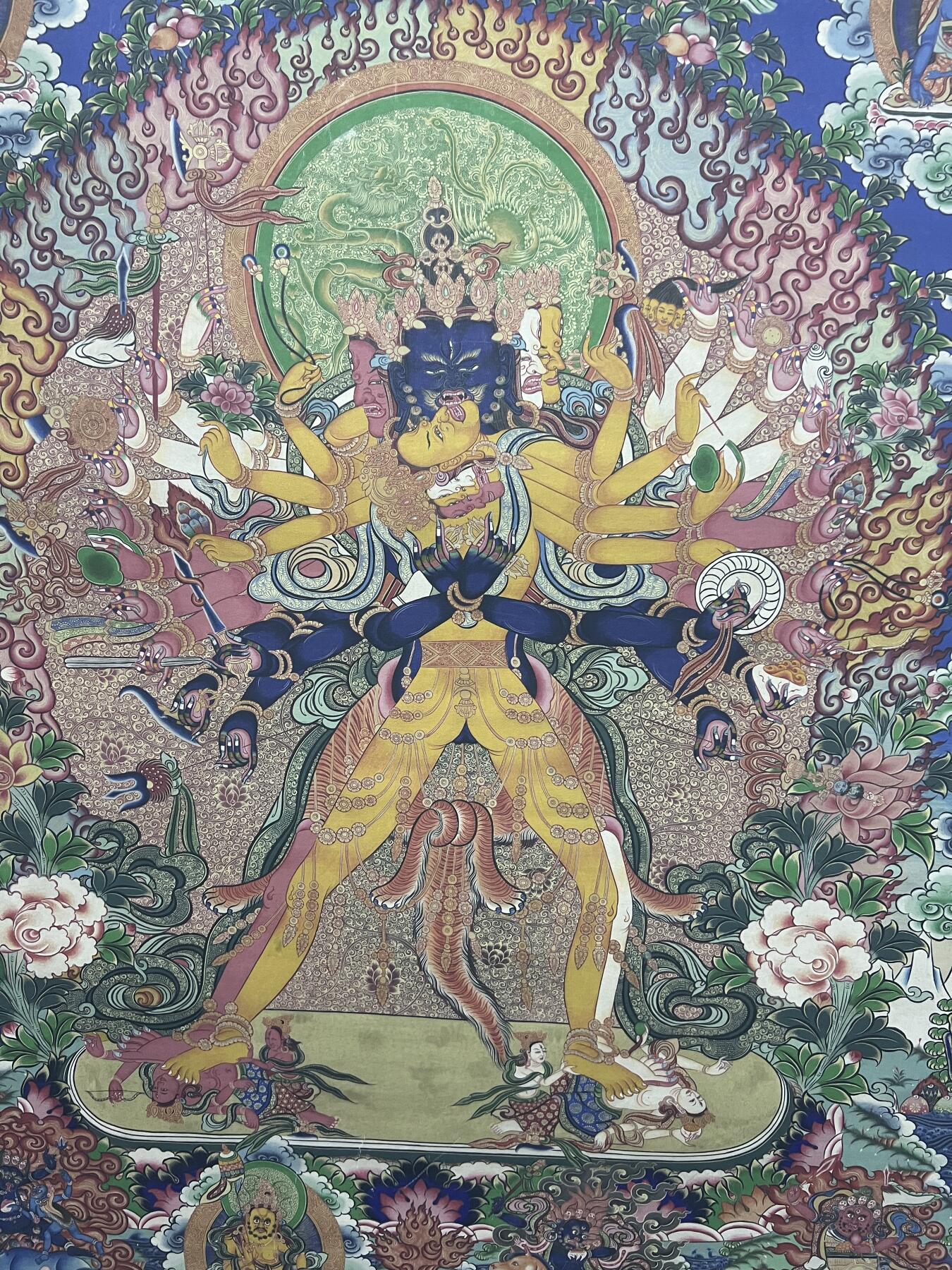 零元拍：唐卡装饰艺术复制画 （非原画）做旧工艺 名稱：石輪金剛 尺寸90✖️60