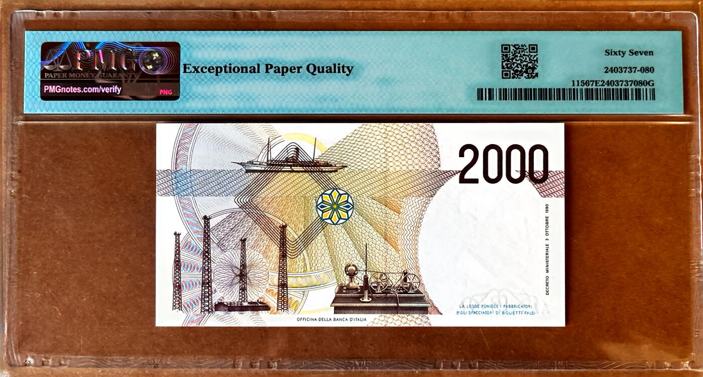 【Blue Auction】✨世界纸币精拍800期盛典——白金之夜🔥🔥🔥 I-【AAA首发冠】意大利 1990年 2000里拉 PMG67EPQ 