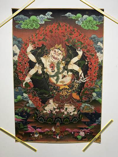 零元拍：唐卡装饰艺术复制画 （非原画）做旧工艺 名稱：白馬哈嘎拉 尺寸：90✖️45 - 零元拍：唐卡装饰艺术复制画 （非原画）做旧工艺 名稱：白馬哈嘎拉 尺寸：90✖️45