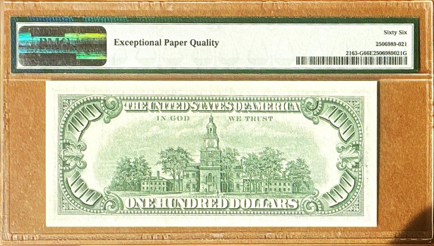 【Blue Auction】✨世界纸币精拍800期盛典——白金之夜🔥🔥🔥  U-【888豹子号无47】美国 1963年100美金 PMG66EPQ 