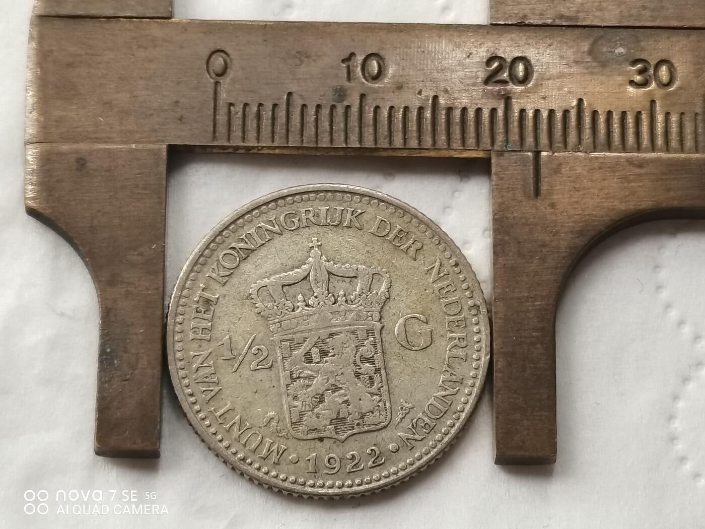 外国银币 1922年荷兰1/2盾银币