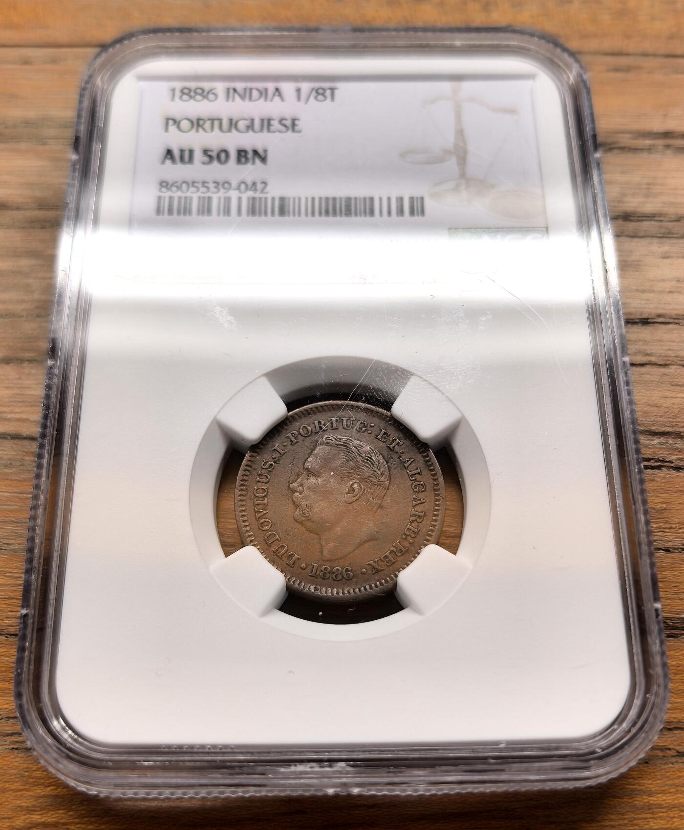 凡希社世界钱币微拍第三百二十一期 1886葡属印度1/8Tanga铜币NGC-AU50