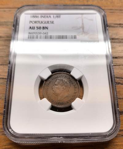 凡希社世界钱币微拍第三百二十一期 - 1886葡属印度1/8Tanga铜币NGC-AU50