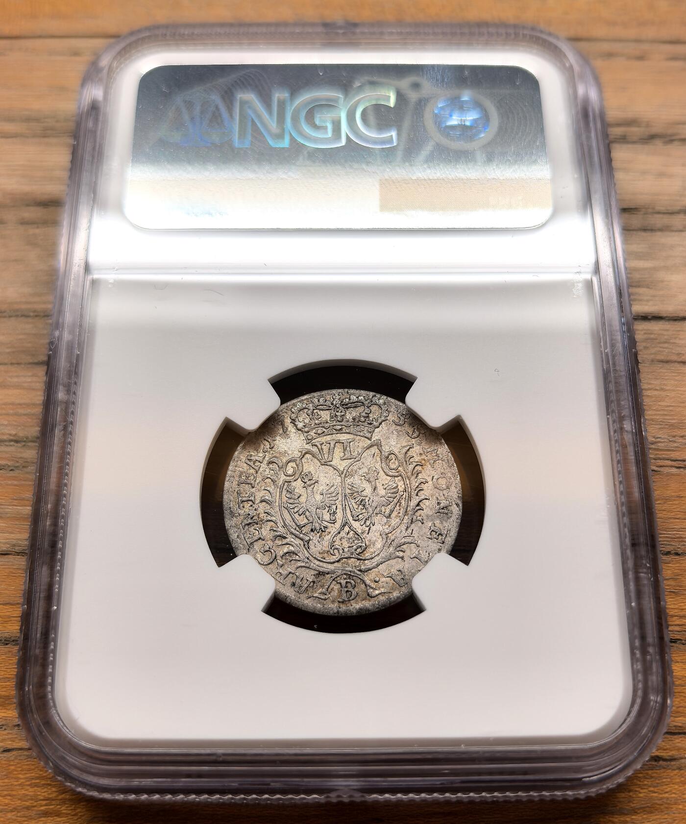 凡希社世界钱币微拍第三百二十一期 1755B德国普鲁士6Gros银辅币NGC-MS62