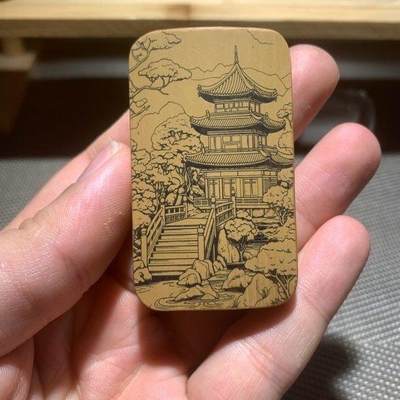 听雨轩（77）留青墨刻竹牌专场 - 留青墨刻36×60mm工艺精工实心玉竹牌 阁楼