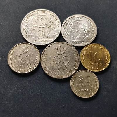 【全场包邮】纯粹捡漏拍512场 - 科摩罗1964-1992年混版6枚套币