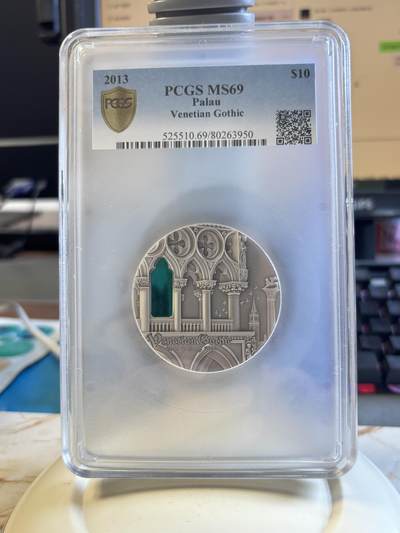 第193期拍卖 - 帕劳2013年蒂凡尼艺术威尼斯哥特式建筑2盎司银币PCGS-MS69,999银，发行999枚