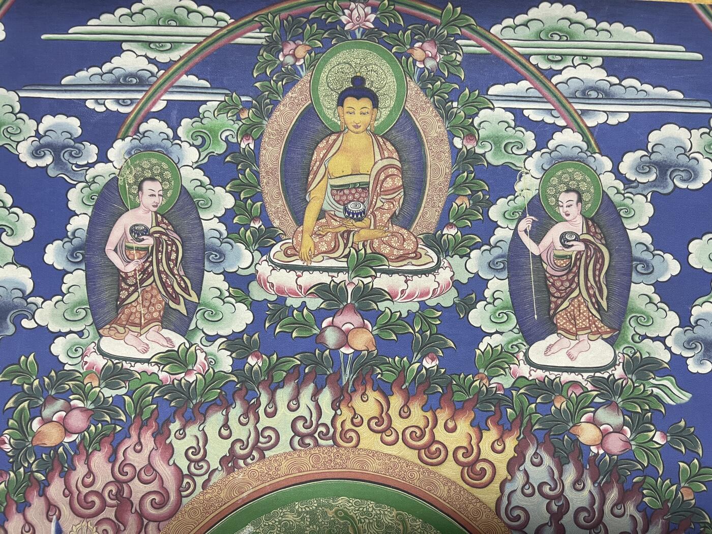 零元拍：唐卡装饰艺术复制画 （非原画）做旧工艺 名稱：石輪金剛 尺寸90✖️60