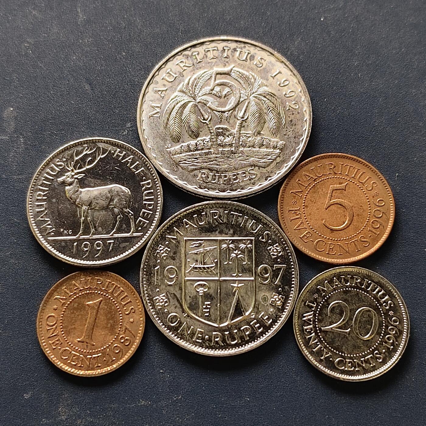 【全场包邮】纯粹捡漏拍512场 毛里求斯1987-1997年6枚套币