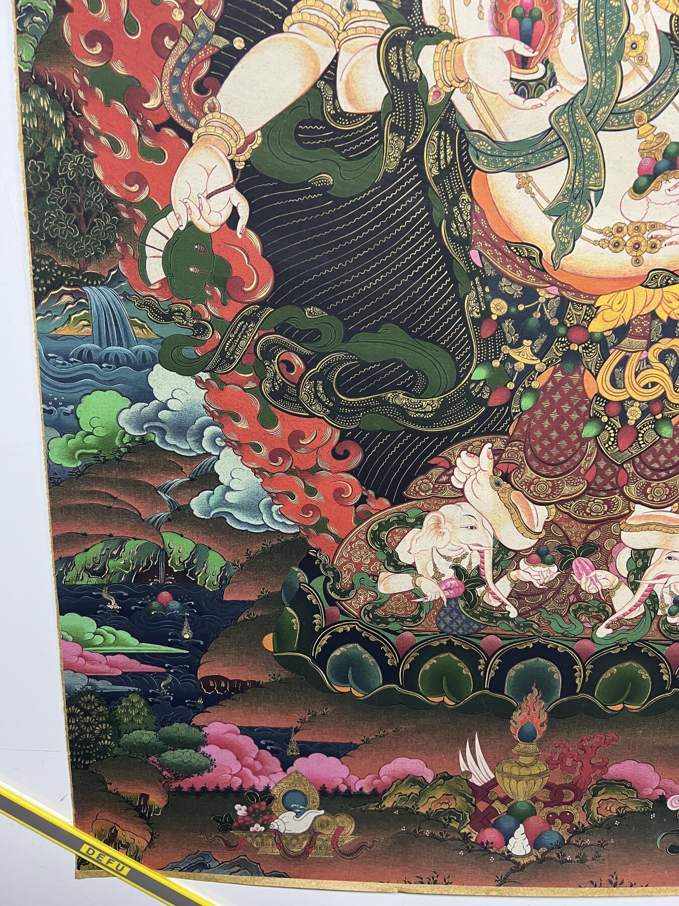 零元拍：唐卡装饰艺术复制画 （非原画）做旧工艺 名稱：白馬哈嘎拉 尺寸：90✖️45