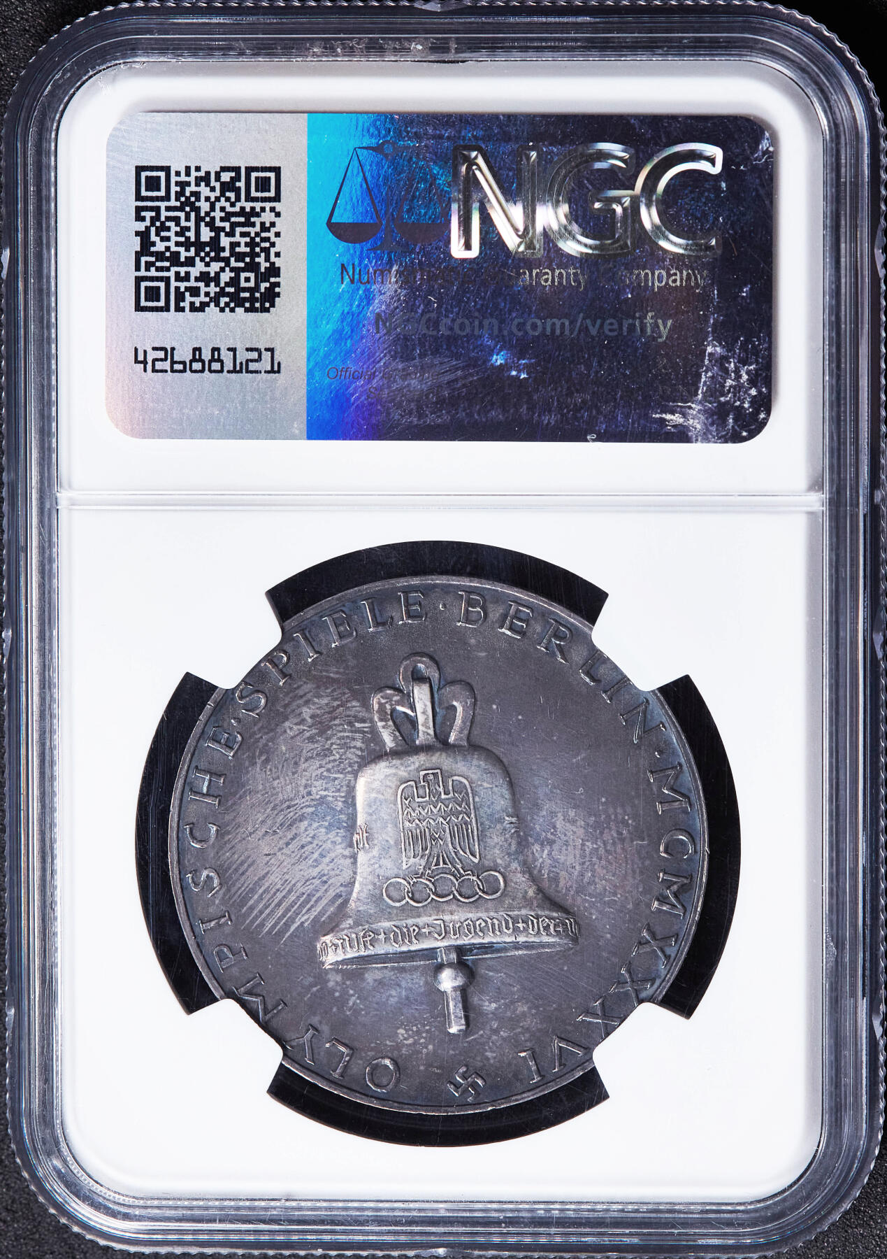 【俄甄集藏】2026年(049)03-18星期三 晚 19:30 全场包邮 德国第三帝国1936年纪念柏林奥运会胜利女神与奥运钟银章，NGC MS63，酱彩老包浆，名誉品种，味道一流