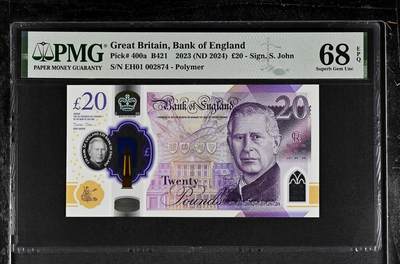 【Blue Auction】✨世界纸币精拍800期盛典——白金之夜🔥🔥🔥 G-【一组4张 首发冠全同千位小号】英国 2024年5-50镑 查尔斯三世 PMG69EPQ-66EPQ 高分套 潜力上涨品种