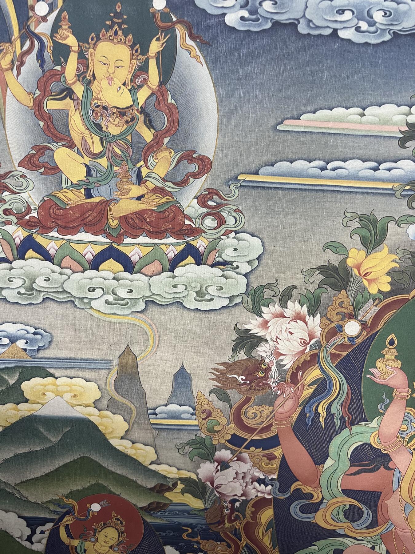 零元拍：唐卡装饰艺术复制画 （非原画）做旧工艺 名稱：遍空長壽佛 尺寸：90✖️65