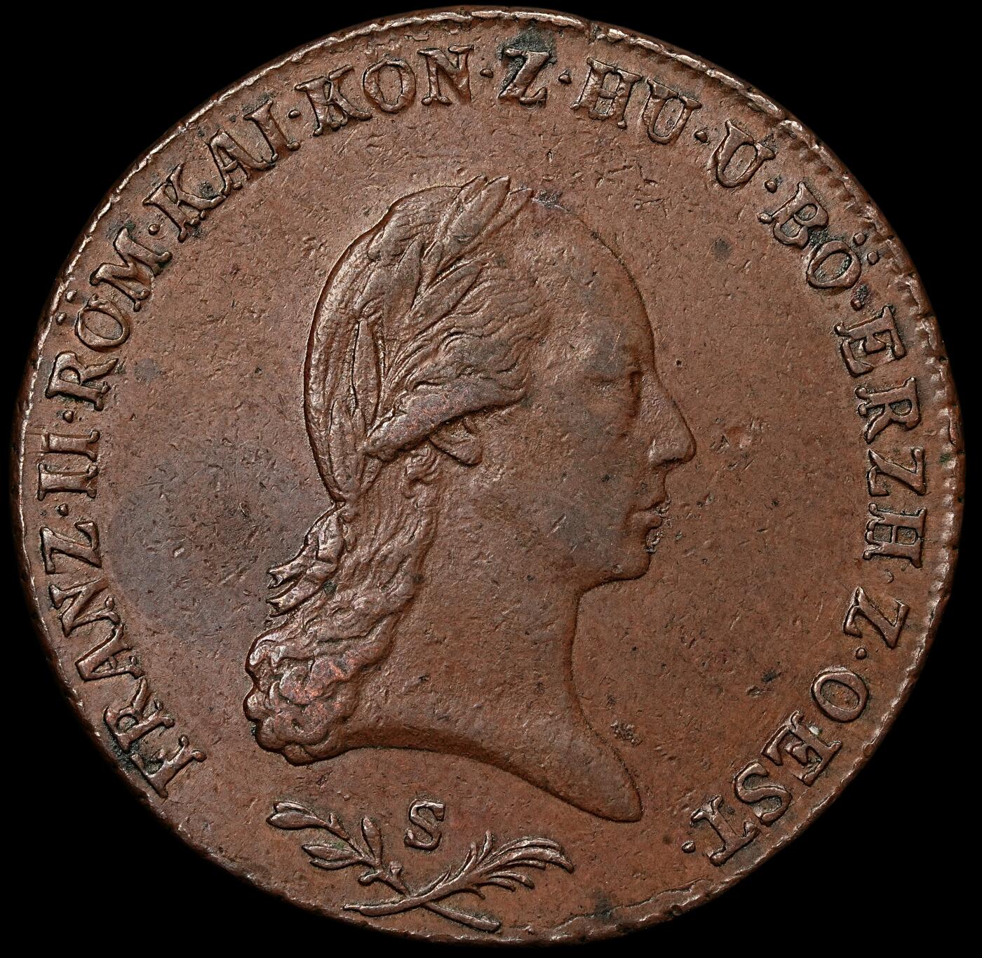 修遠堂世界钱币第107期 1800年神圣罗马帝国-奥地利6克鲁泽铜币 S厂铭