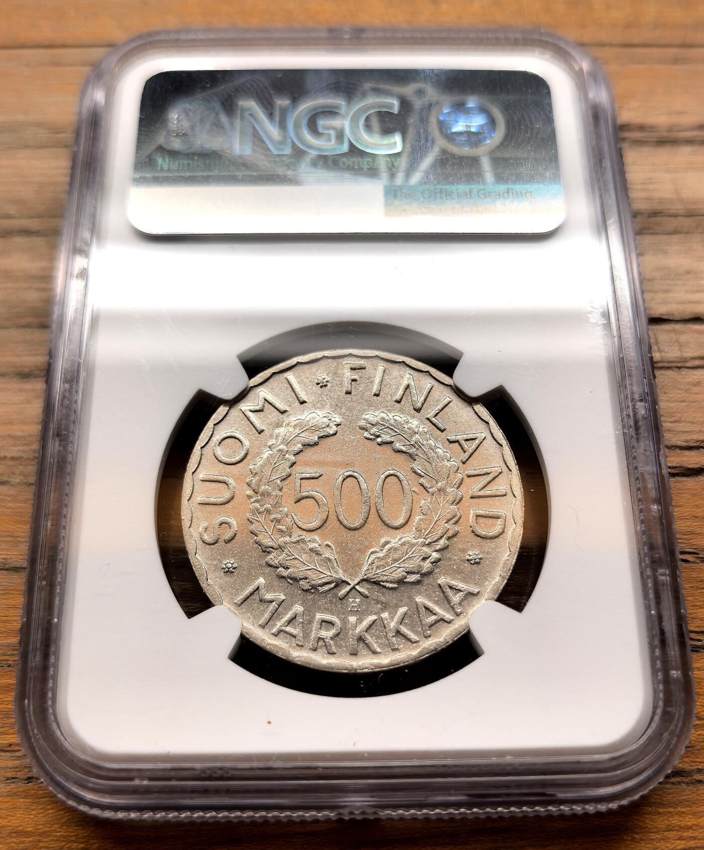 凡希社世界钱币微拍第三百二十一期 1951H芬兰奥运纪念500马克银币NGC-UNCD，世界首枚奥运纪念币，稀缺年版！