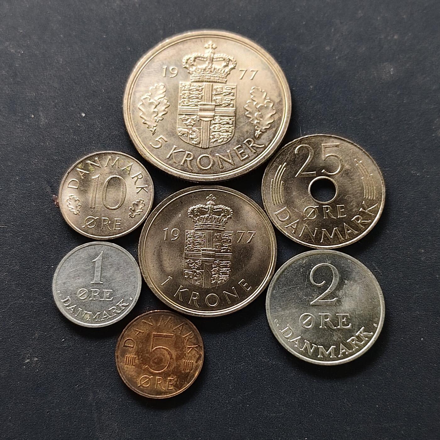 【全场包邮】纯粹捡漏拍512场 丹麦1971-1977年玛格丽特二世女王7枚套币