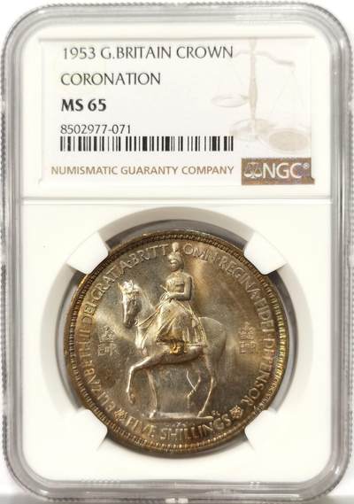 博洋堂世界钱币拍卖第165期（全场包邮） - NGC MS65 英国1953年伊丽莎白二世登基纪念克朗，高分带彩