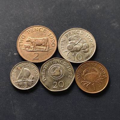 【全场包邮】纯粹捡漏拍512场 - 根西1990-1998年5枚套币