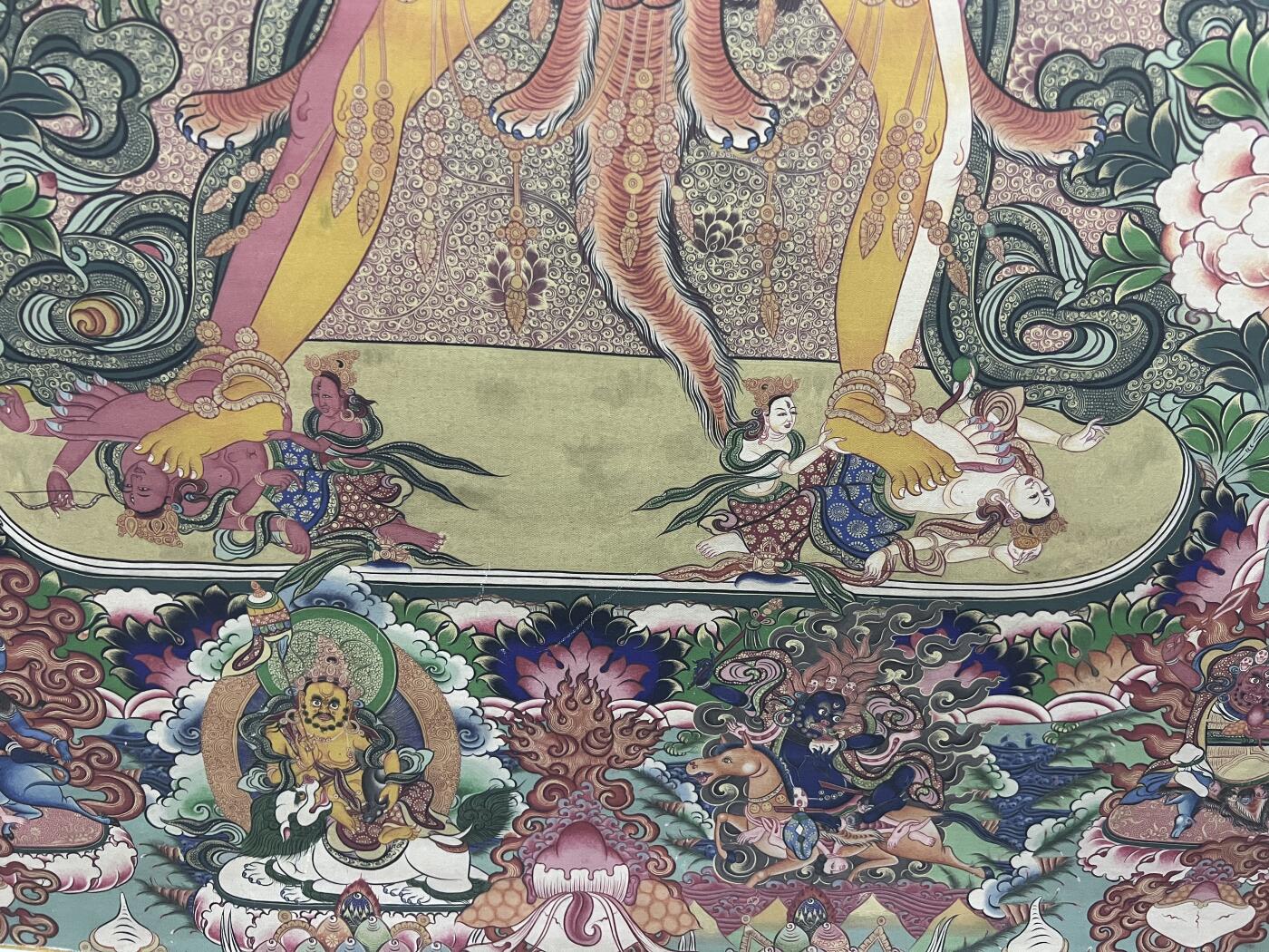 零元拍：唐卡装饰艺术复制画 （非原画）做旧工艺 名稱：石輪金剛 尺寸90✖️60