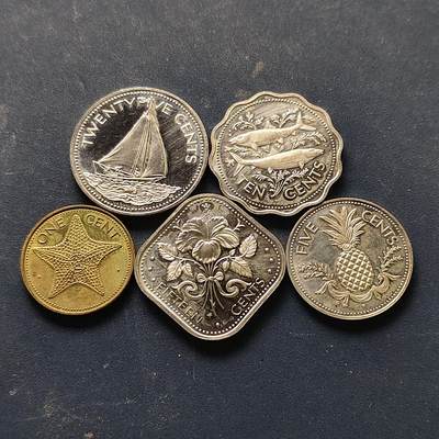 【全场包邮】纯粹捡漏拍512场 - 巴哈马群岛1975年清年份5枚套币