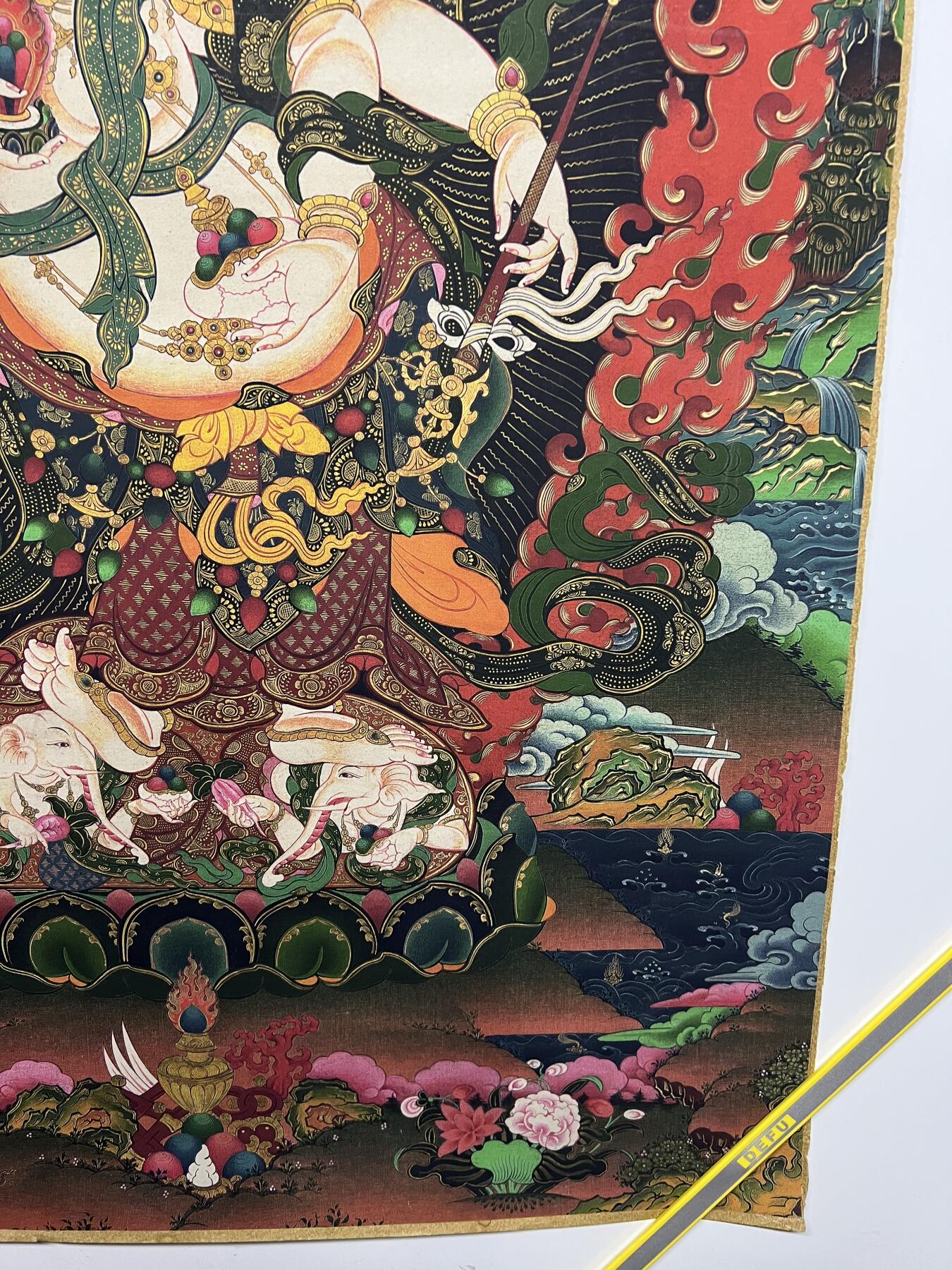 零元拍：唐卡装饰艺术复制画 （非原画）做旧工艺 名稱：白馬哈嘎拉 尺寸：90✖️45