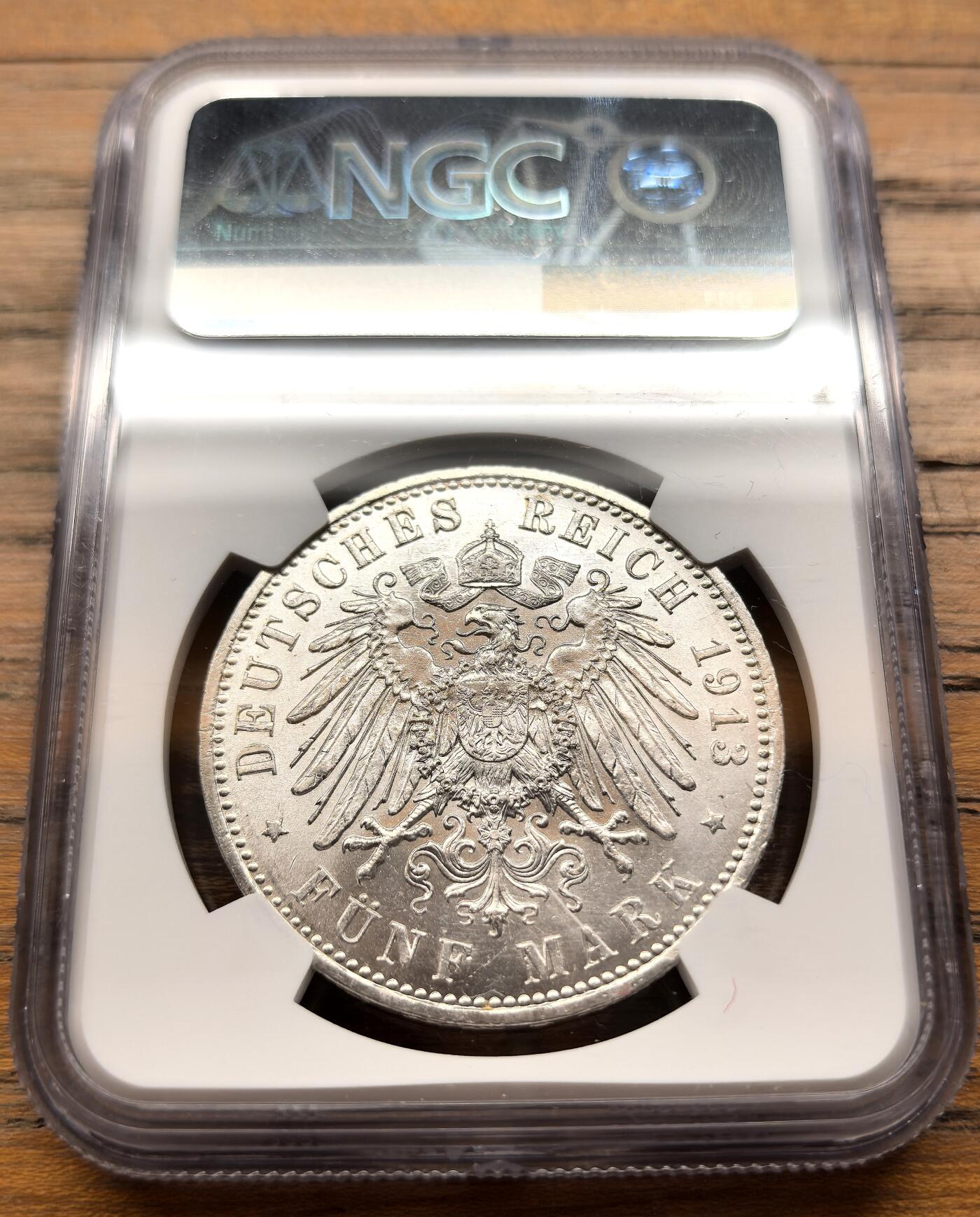 凡希社世界钱币微拍第三百二十一期 1913A德国普鲁士军装版5马克大银NGC-MS63