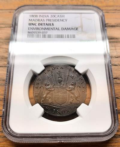凡希社世界钱币微拍第三百二十一期 - 1808英属印度马德拉斯总督区20Cash铜币NGC-UNCD