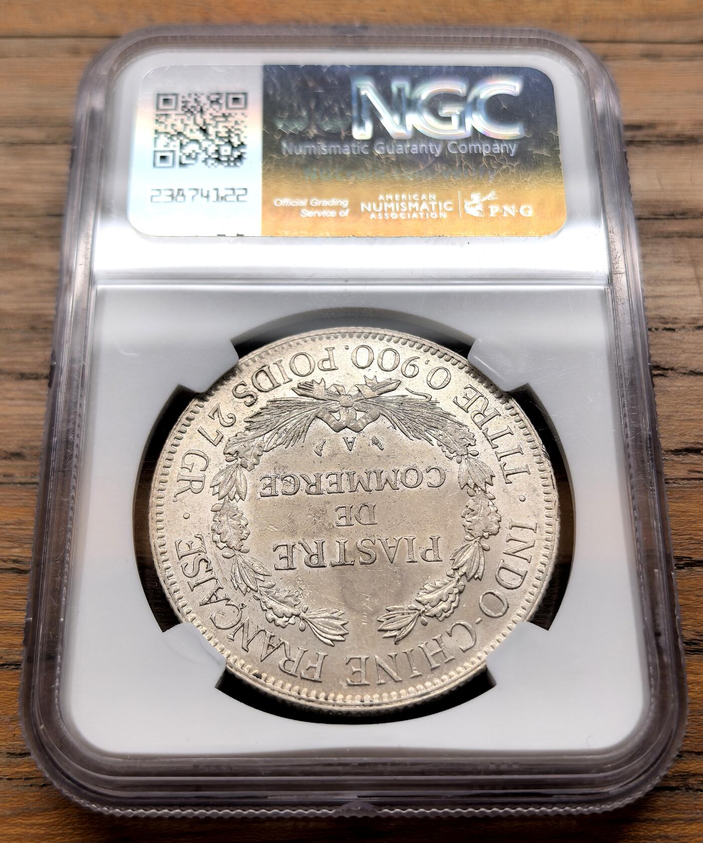 凡希社世界钱币微拍第三百二十一期 1924A法属印度支那皮亚斯特大银NGC-MS62，质感一流（附视频）