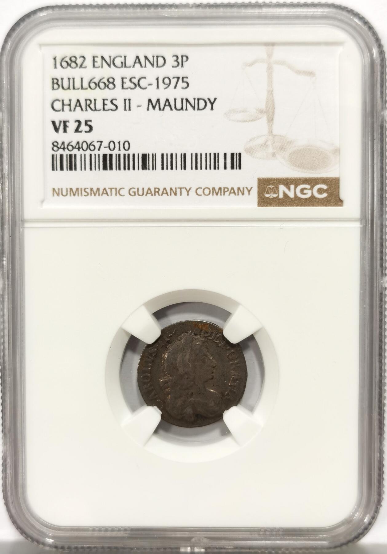 博洋堂世界钱币拍卖第165期（全场包邮） NGC VF25 英国1682年查理二世3便士濯足币