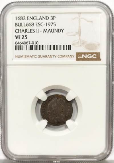 博洋堂世界钱币拍卖第165期（全场包邮） - NGC VF25 英国1682年查理二世3便士濯足币