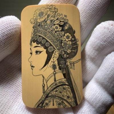 听雨轩（77）留青墨刻竹牌专场 - 留青墨刻36×60mm工艺精工实心玉竹牌 花旦d