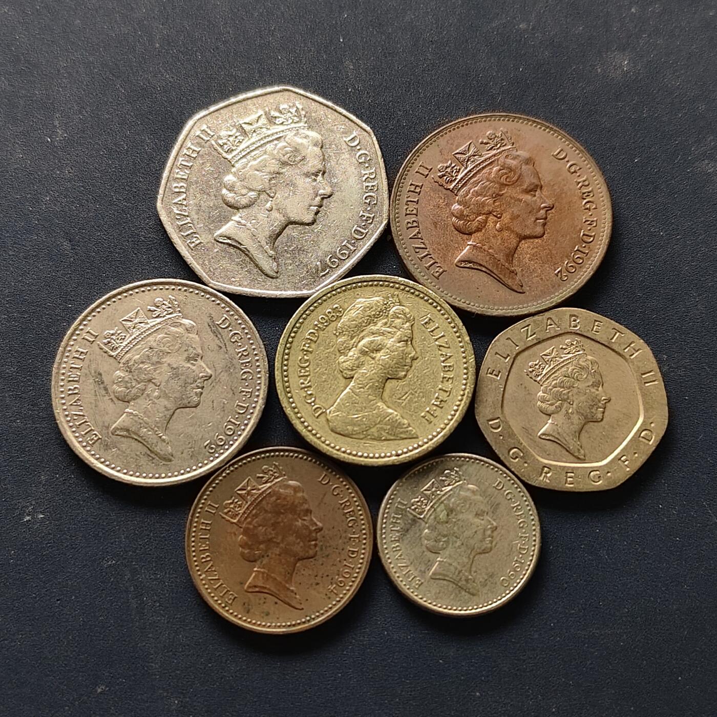 【全场包邮】纯粹捡漏拍512场 英国1983-1997年7枚套币