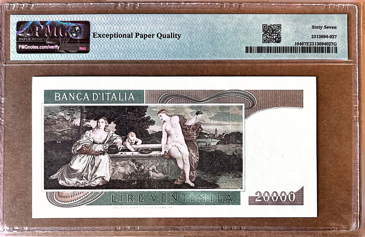【Blue Auction】✨世界纸币精拍800期盛典——白金之夜🔥🔥🔥 I-【亚军分】意大利 1975年20000里拉 经典提香 名画 PMG67EPQ 高分